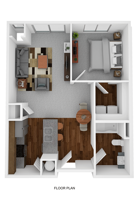 Floor plan for 1 bed, 1 bath, 602 sqft